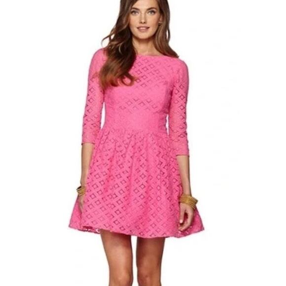 Lilly Pulitzer LORI Pink Lace Fit & Flare Mini Dress Size: 4 - Picture 1 of 5